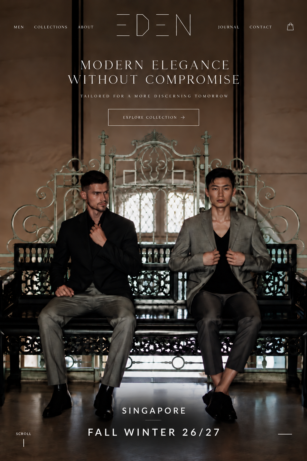 EDEN Fall Winter 26/27 campaign with two models in tailored looks
